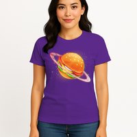 Funny Cosmic Galaxy Burger Planet Womens T-Shirt