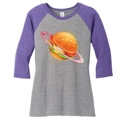 Funny Cosmic Galaxy Burger Planet Women's Tri-Blend 3/4-Sleeve Raglan Shirt