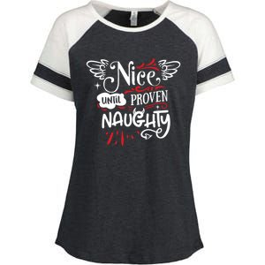 Funny Christmas Gift SantaS List Nice Until Proven Naughty Gift Enza Ladies Jersey Colorblock Tee