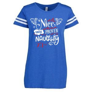 Funny Christmas Gift SantaS List Nice Until Proven Naughty Gift Enza Ladies Jersey Football T-Shirt