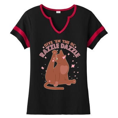 Funny Cat Give Em The Ol Razzle Dazzle Ladies Halftime Notch Neck Tee