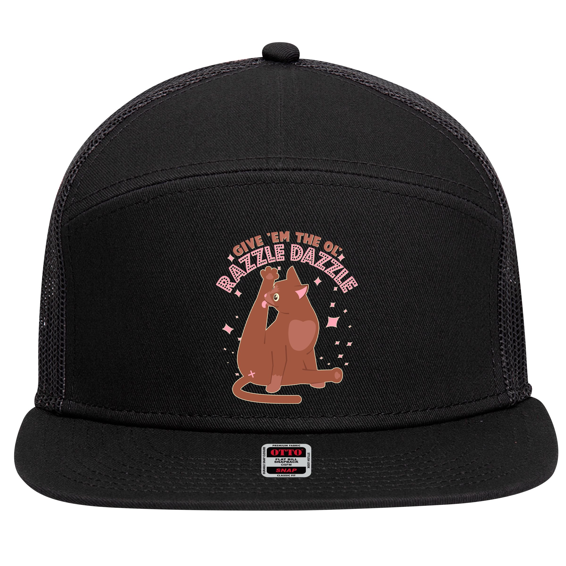 Funny Cat Give Em The Ol Razzle Dazzle 7 Panel Mesh Trucker Snapback Hat