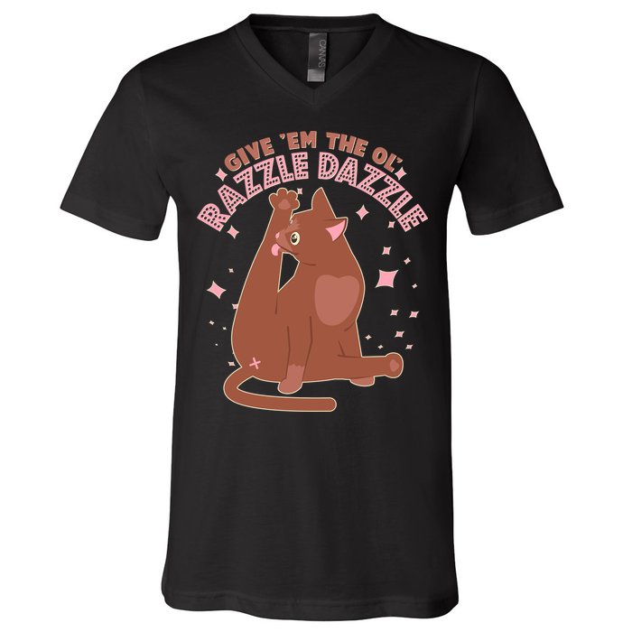 Funny Cat Give Em The Ol Razzle Dazzle V-Neck T-Shirt