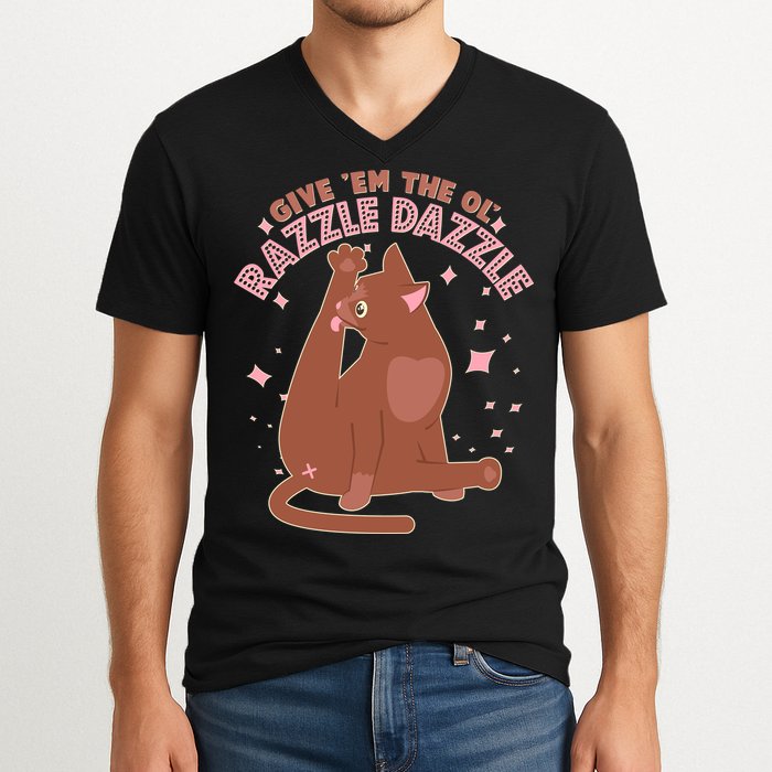 Funny Cat Give Em The Ol Razzle Dazzle V-Neck T-Shirt