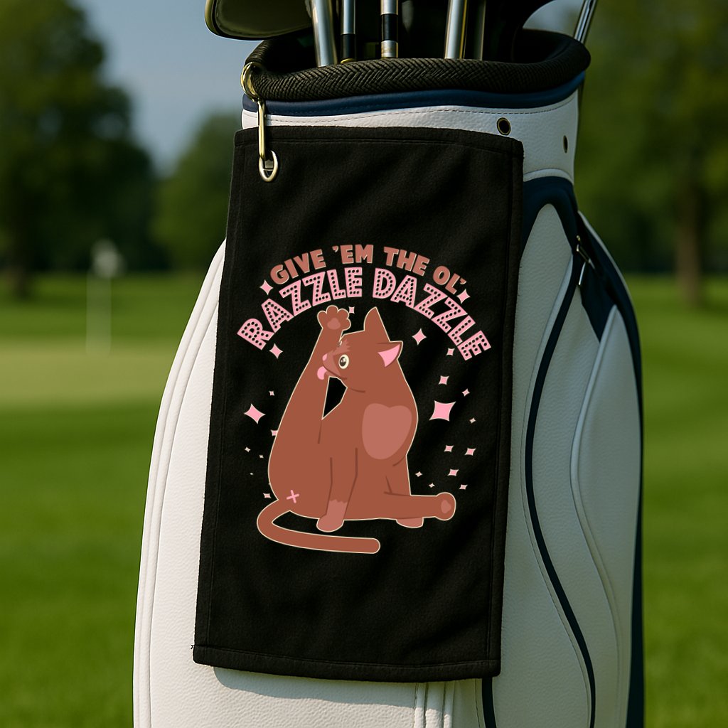 Funny Cat Give Em The Ol Razzle Dazzle Golf Towel