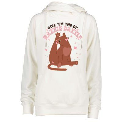 Funny Cat Give Em The Ol Razzle Dazzle Womens Funnel Neck Pullover Hood