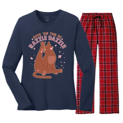 Funny Cat Give Em The Ol Razzle Dazzle Women's Long Sleeve Flannel Pajama Set 