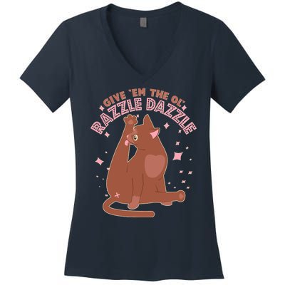 Funny Cat Give Em The Ol Razzle Dazzle Women's V-Neck T-Shirt