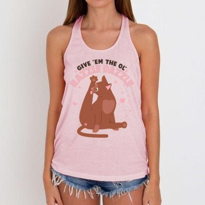 Funny Cat Give Em The Ol Razzle Dazzle Women's Knotted Racerback Tank