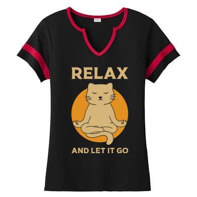 Funny Cat Graphic Yoga Zen Meditation Ladies Halftime Notch Neck Tee