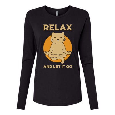 Funny Cat Graphic Yoga Zen Meditation Womens Cotton Relaxed Long Sleeve T-Shirt