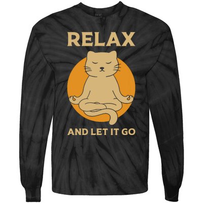 Funny Cat Graphic Yoga Zen Meditation Tie-Dye Long Sleeve Shirt