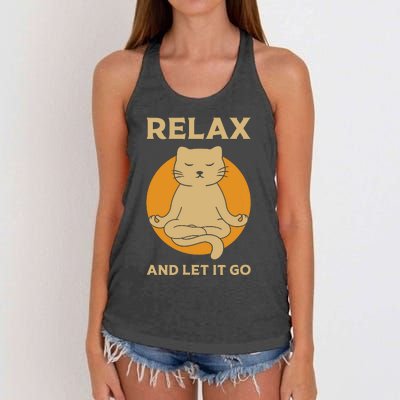 Funny Cat Graphic Yoga Zen Meditation Women's Knotted Racerback Tank