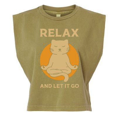 Funny Cat Graphic Yoga Zen Meditation Garment-Dyed Women's Muscle Tee