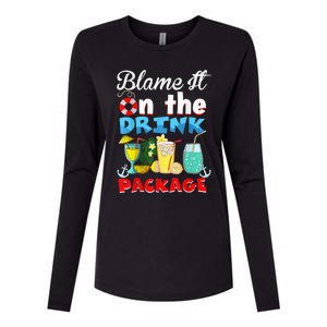 Funny Cruise Gifts Blame It On The Drink Package Summer Womens Cotton Relaxed Long Sleeve T-Shirt