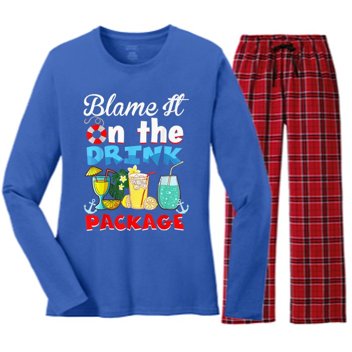 Funny Cruise Gifts Blame It On The Drink Package Summer Women's Long Sleeve Flannel Pajama Set 