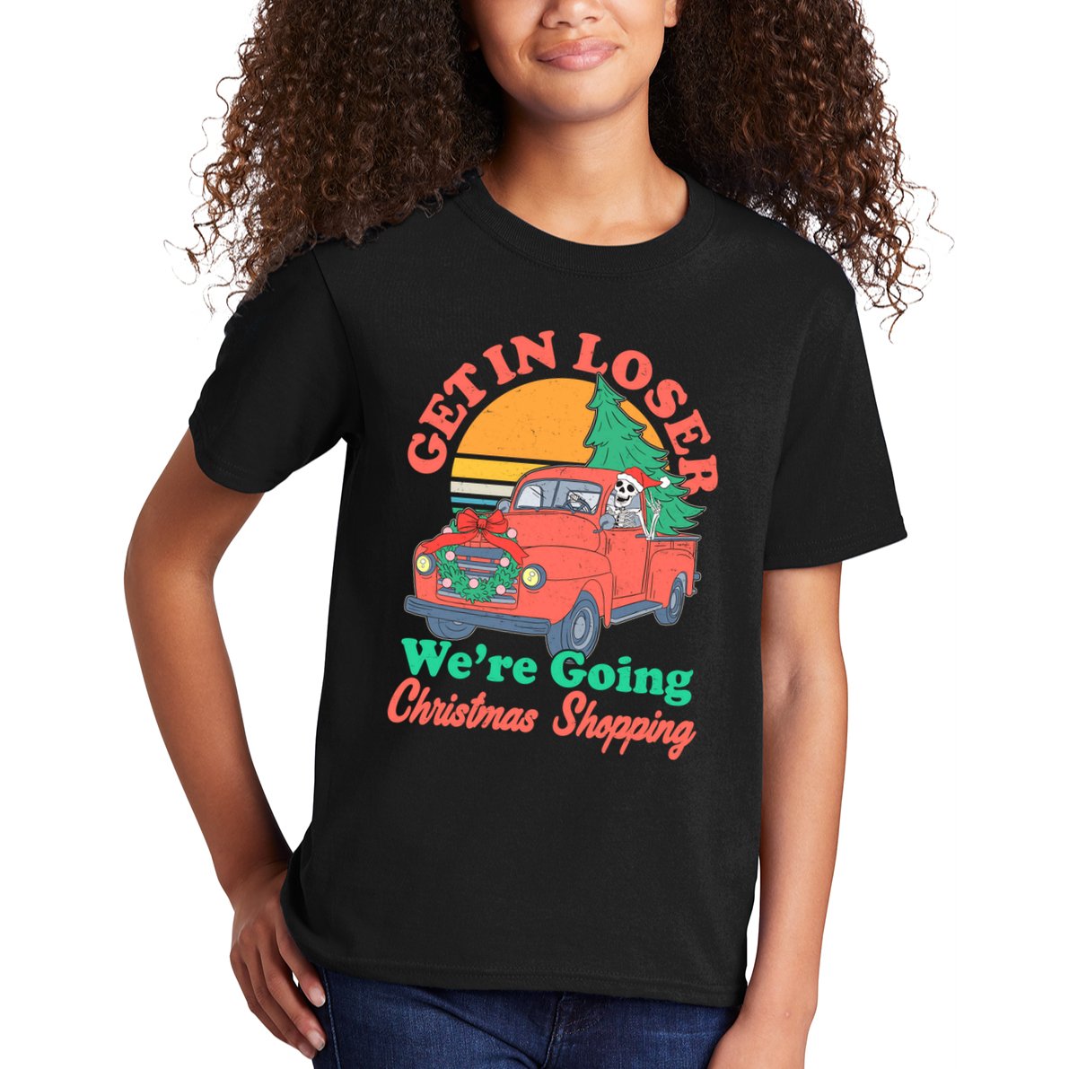 Funny Christmas Get In Loser Were Going Christmas Shopping Skeleton Kids T-Shirt