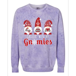 Funny Christmas Gnome Gift Three Gnomes Chillin With My Gnomies Colorblast Crewneck Sweatshirt