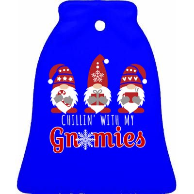 Funny Christmas Gnome Gift Three Gnomes Chillin With My Gnomies Ceramic Bell Ornament