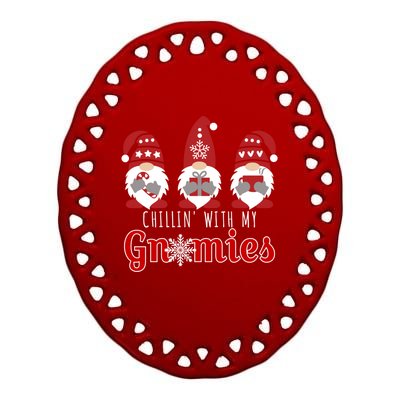 Funny Christmas Gnome Gift Three Gnomes Chillin With My Gnomies Ceramic Oval Ornament