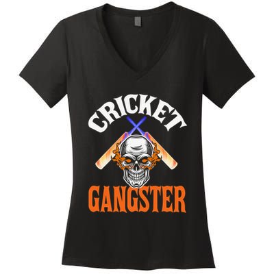 Funny Cricket Gangster Quote Cricket Player Women's V-Neck T-Shirt