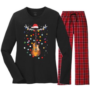 Funny Christmas Guitar Design Music Lover Holiday Gift Ideas Long Sleeve Women's Long Sleeve Flannel Pajama Set 