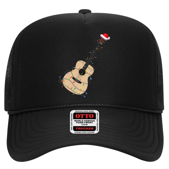 Funny Christmas Guitar Tree Xmas Guitarist Gift High Crown Mesh Back Trucker Hat