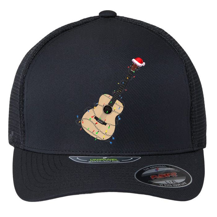 Funny Christmas Guitar Tree Xmas Guitarist Gift Flexfit Unipanel Trucker Cap