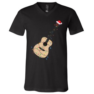 Funny Christmas Guitar Tree Xmas Guitarist Gift V-Neck T-Shirt