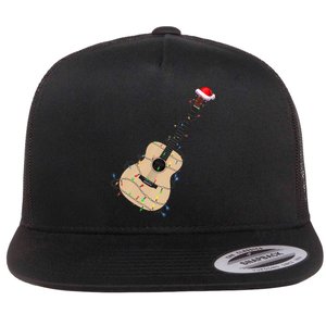 Funny Christmas Guitar Tree Xmas Guitarist Gift Flat Bill Trucker Hat