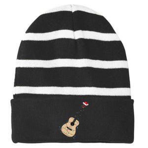 Funny Christmas Guitar Tree Xmas Guitarist Gift Striped Beanie with Solid Band