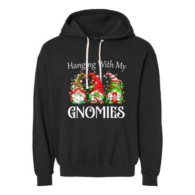 Funny Christmas Gnome Hanging With My Gnomies Family Pajamas Garment-Dyed Fleece Hoodie