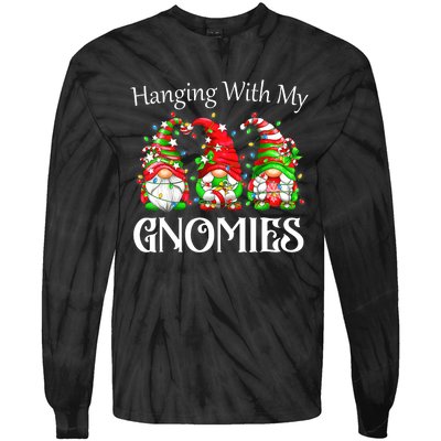 Funny Christmas Gnome Hanging With My Gnomies Family Pajamas Tie-Dye Long Sleeve Shirt