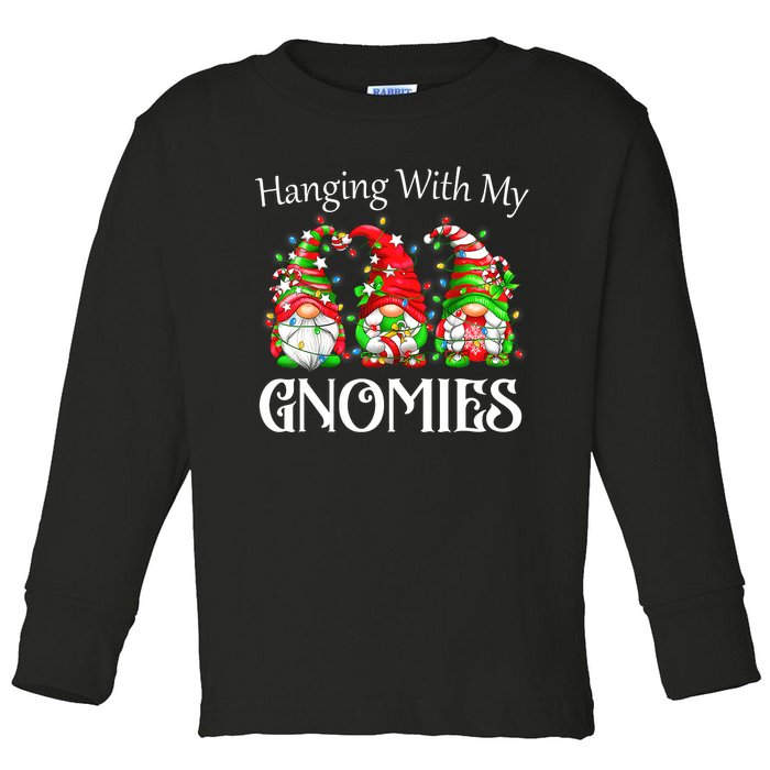 Funny Christmas Gnome Hanging With My Gnomies Family Pajamas Toddler Long Sleeve Shirt