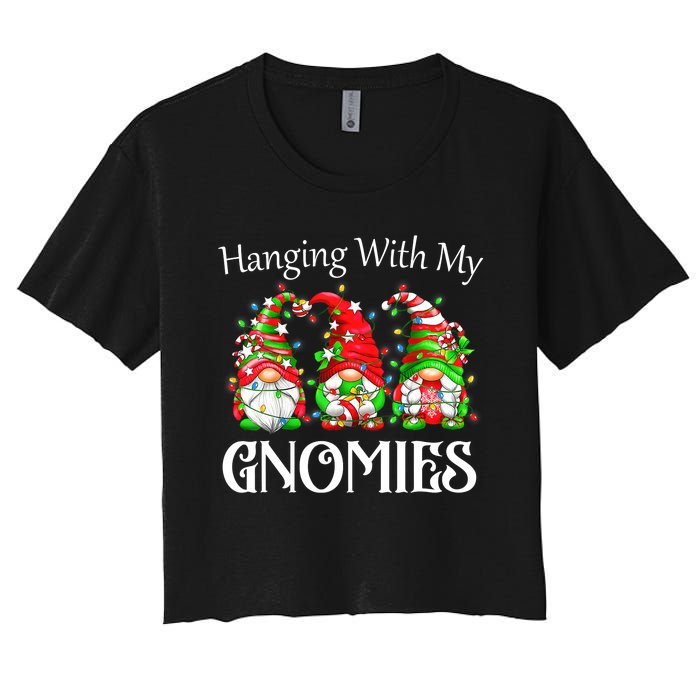 Funny Christmas Gnome Hanging With My Gnomies Family Pajamas Women's Crop Top Tee