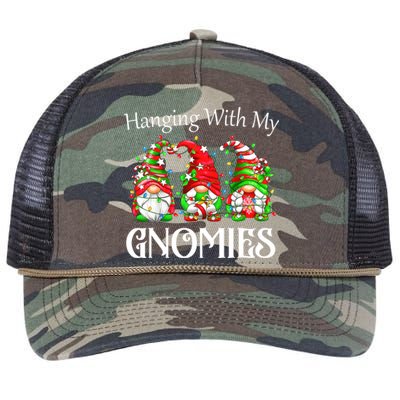 Funny Christmas Gnome Hanging With My Gnomies Family Pajamas Retro Rope Trucker Hat Cap