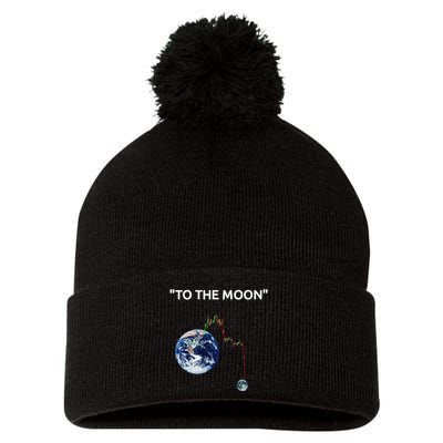 Funny Crypto Going Down To The Moon Pom Pom 12in Knit Beanie