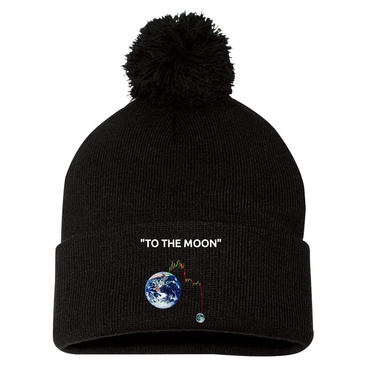 Funny Crypto Going Down To The Moon Pom Pom 12in Knit Beanie