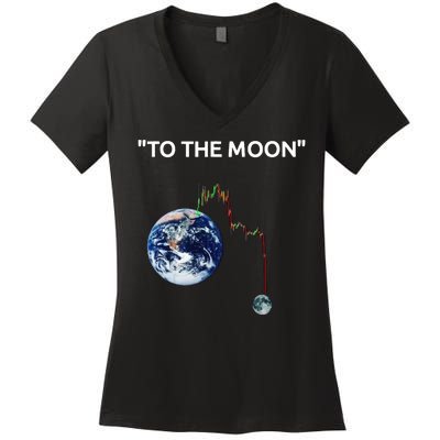 Funny Crypto Going Down To The Moon Women's V-Neck T-Shirt