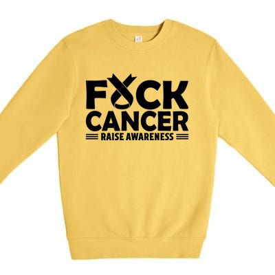 Fuck Cancer Gift White Ribbon Lung Cancer Awareness Premium Crewneck Sweatshirt