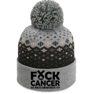 Fuck Cancer Gift White Ribbon Lung Cancer Awareness The Baniff Cuffed Pom Beanie