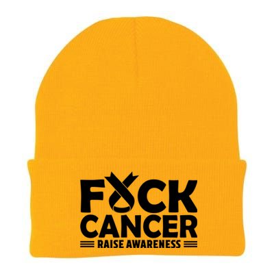 Fuck Cancer Gift White Ribbon Lung Cancer Awareness Knit Cap Winter Beanie