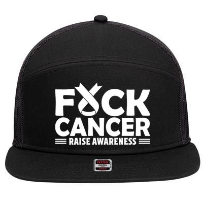 Fuck Cancer Gift White Ribbon Lung Cancer Awareness 7 Panel Mesh Trucker Snapback Hat