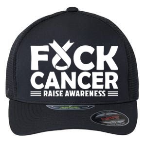 Fuck Cancer Gift White Ribbon Lung Cancer Awareness Flexfit Unipanel Trucker Cap