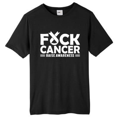 Fuck Cancer Gift White Ribbon Lung Cancer Awareness Tall Fusion ChromaSoft Performance T-Shirt