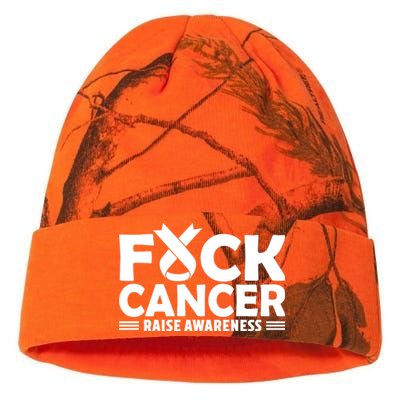 Fuck Cancer Gift White Ribbon Lung Cancer Awareness Kati Licensed 12" Camo Beanie