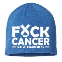 Fuck Cancer Gift White Ribbon Lung Cancer Awareness Sustainable Beanie