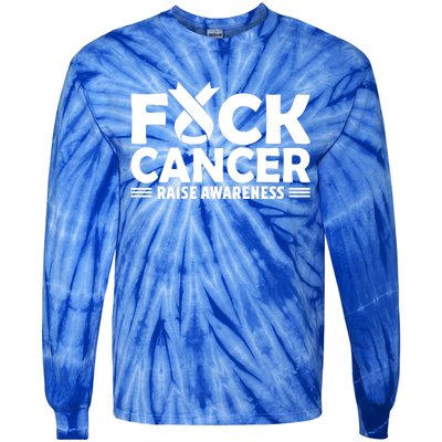 Fuck Cancer Gift White Ribbon Lung Cancer Awareness Tie-Dye Long Sleeve Shirt