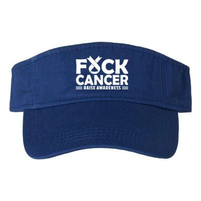 Fuck Cancer Gift White Ribbon Lung Cancer Awareness Valucap Bio-Washed Visor