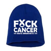 Fuck Cancer Gift White Ribbon Lung Cancer Awareness Short Acrylic Beanie